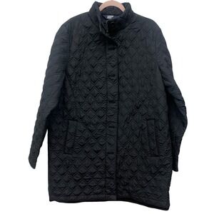 Lands' End Quilted Coat Womens XL Tall Black Insulated Diamond Stitch